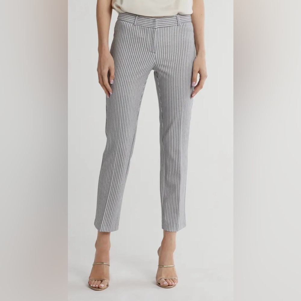 Amanda + Chelsea Slim Straight Ankle Pant Blue/White Striped Alexa Pants NWT
